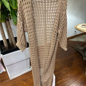 SHEIN Tan Crochet Open-Front Cardigan